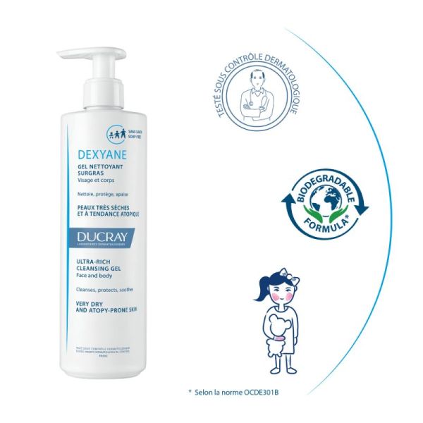 Ducray gel nettoyant surgras DEXYANE pour peaux très sèches (500 ml)