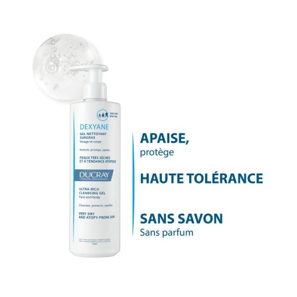 Ducray gel nettoyant surgras DEXYANE pour peaux très sèches (500 ml)