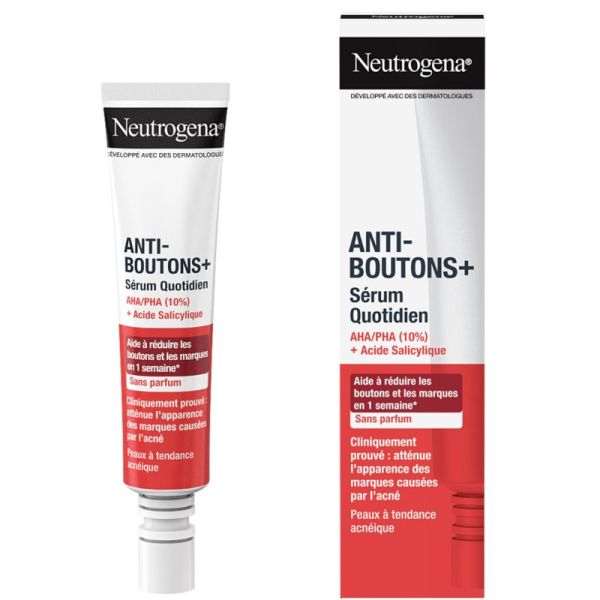 Neutrogena Anti-Bouton+ Sérum Quotidien – AHA/PHA & Acide Salicylique | 30ml | Peau Nette & Lisse