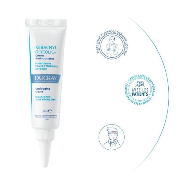 Ducray - Keracnyl - Glycolic crème désincrustante Points noirs et  imperfections - peaux grasses à tendance acnéique