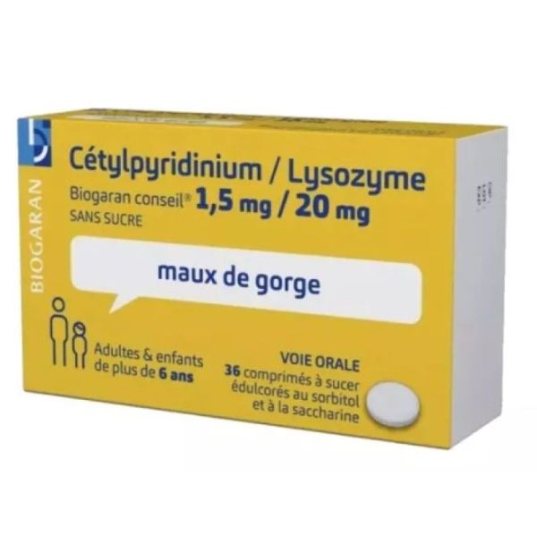 Biogaran Cétylpyridinium 1.5mg / Lysozyme 20mg  36cp