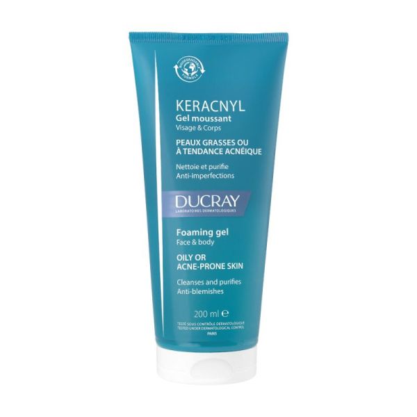 Ducray - Keracnyl - Gel moussant nettoyant purifiant visage peau grasse