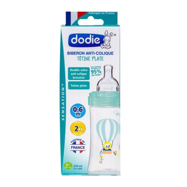 DODIE Biberon anti-colique Sensation+ - 270ml - AIR - 0-6 mois - tétine plate débit 2