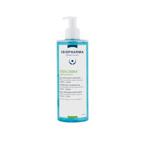 Teen Derm Gel Sensitive - Gel nettoyant purifiant - Peaux grasses à imperfections 400ml