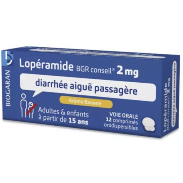 Lopéramide 2mg - Diarrhée Aiguë Passagère - 12 comprimés orodispersibles Arôme Banane -Biogaran conseil